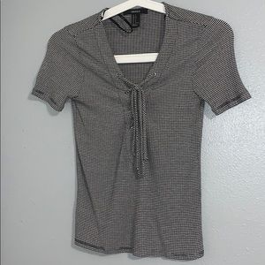 Black and White Striped Lattice Front Top